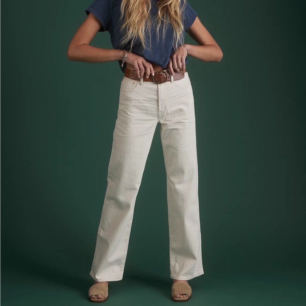AE77 premium Stovepipe Selvedge relaxed straight leg jeans in natural size 8